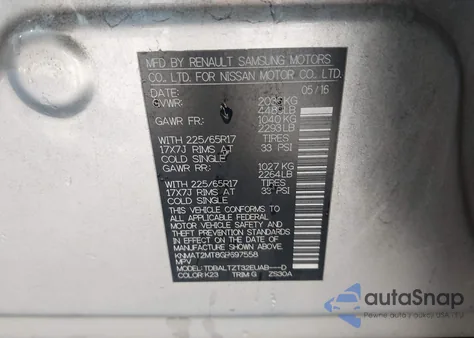 2016 Nissan Rogue Sv z USA, uszkodzony, nr VIN KNMAT2MT8GP697558